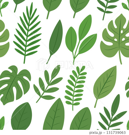 Seamless tropical foliage pattern. Botanical background with green leaves for summer and nature projects 131739063