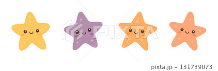 Set of colorful starfish with smiling faces for children and ocean-themed designs 131739073
