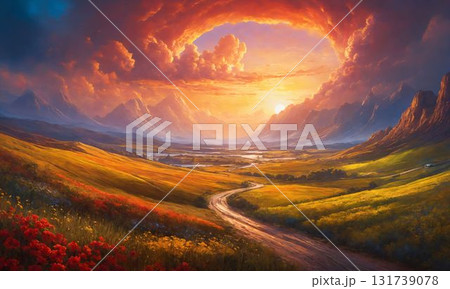 朝日に照らされる風景 131739078