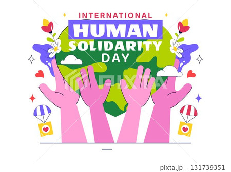 International Human Solidarity Day Vector Illustration Featuring Earth, Hands, and Love Symbols Representing Unity, Help, and Support for People International Human Solidarity Day Vector Illustration Featuring Earth, Hands, and Love Symbols Representing Unity, Help, and Support for People 131739351