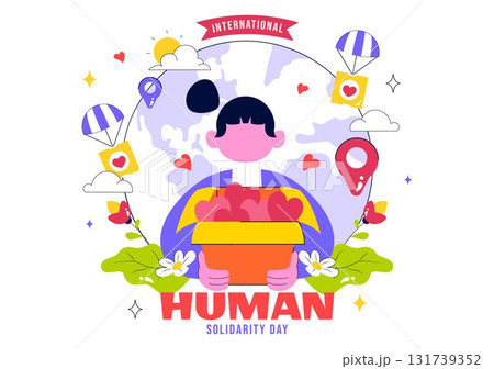 International Human Solidarity Day Vector Illustration Featuring Earth, Hands, and Love Symbols Representing Unity, Help, and Support for People International Human Solidarity Day Vector Illustration Featuring Earth, Hands, and Love Symbols Representing Unity, Help, and Support for People 131739352