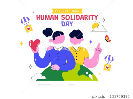 International Human Solidarity Day Vector Illustration Featuring Earth, Hands, and Love Symbols Representing Unity, Help, and Support for People International Human Solidarity Day Vector Illustration Featuring Earth, Hands, and Love Symbols Representing Unity, Help, and Support for People 131739353