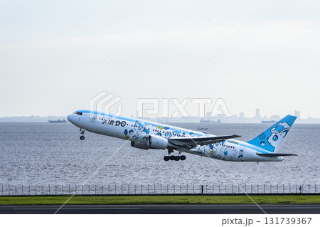 羽田空港の風景　離陸中の飛行機　東京都大田区 131739367