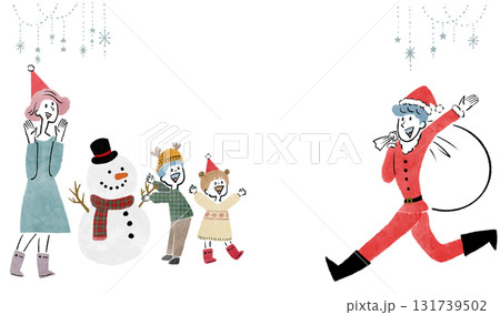 クリスマスの夜にサンタクロースに扮した父親が家族のためにプレゼントを持ってきたイラスト 131739502