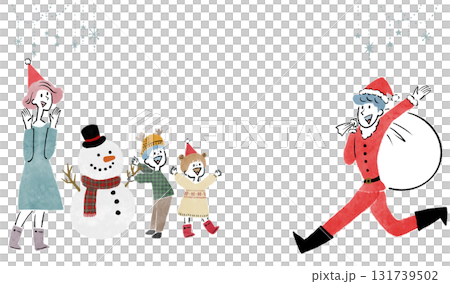 クリスマスの夜にサンタクロースに扮した父親が家族のためにプレゼントを持ってきたイラスト 131739502