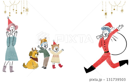 クリスマスを楽しむ幸せそうな家族のクリスマスイメージイラスト 131739503