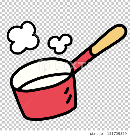 手描きのシンプルでかわいい赤い片手鍋のイラスト 131739829