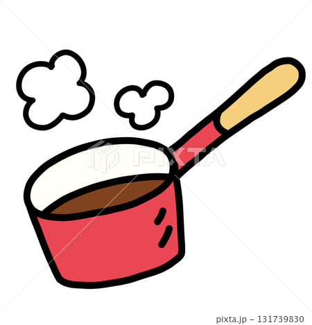 手描きのシンプルでかわいい赤い片手鍋のイラスト 131739830