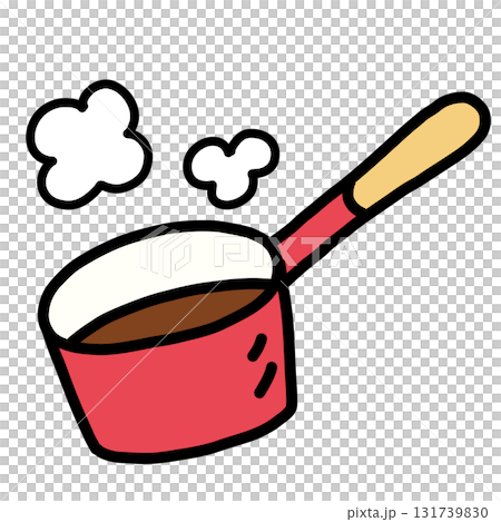 手描きのシンプルでかわいい赤い片手鍋のイラスト 131739830
