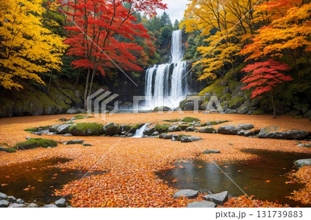 紅葉と滝が織りなす日本の秋の風景 紅葉と滝が織りなす日本の秋の風景 131739883