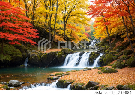 紅葉と滝の自然美 癒しの秋の風景 紅葉と滝の自然美 癒しの秋の風景 131739884
