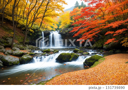 秋の自然に輝く紅葉と滝の絶景 秋の自然に輝く紅葉と滝の絶景 131739890