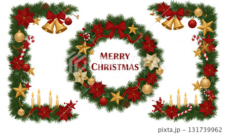 華やかなクリスマスリースとガーランドの装飾セット 131739962