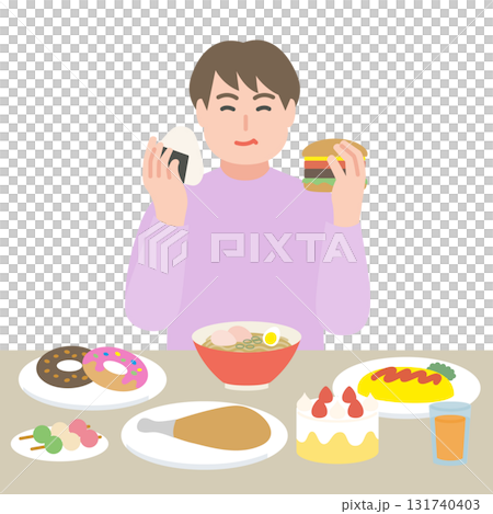 胖男人吃不健康的食物 131740403