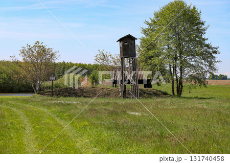 Wooden Viewpoint Overlooking Private Lake in Countryside 131740458