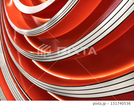 Abstract design with curved red layers and metallic stripes Abstract design with curved red layers and metallic stripes 131740536