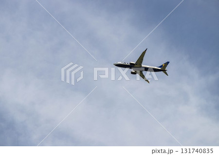 Airplane Flying Through Clear Blue Sky 131740835
