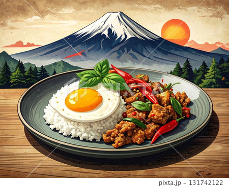 ガパオライス　浮世絵風　イラスト 131742122