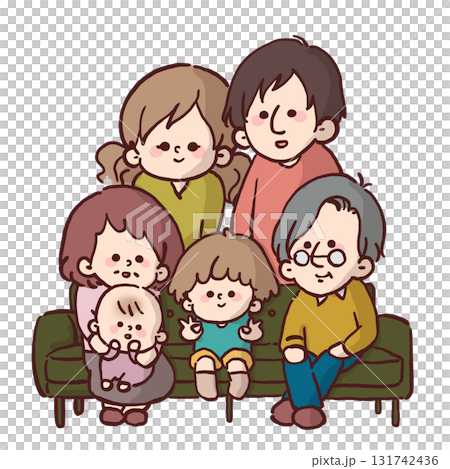 三代家庭坐在沙發上 131742436