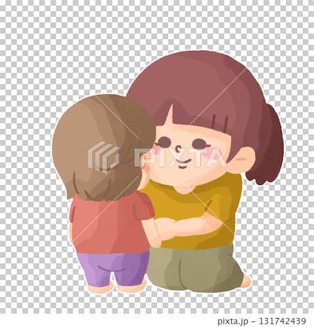 Illustration of a person talking to a small child while looking at them Illustration of a person talking to a small child while looking at them 131742439