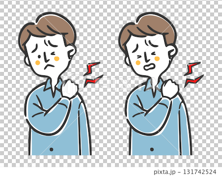 Man suffering from stiff shoulders, upper body, vector Man suffering from stiff shoulders, upper body, vector 131742524