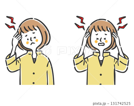 頭痛に悩む女性　上半身　ベクター 131742525