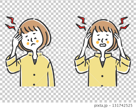 頭痛に悩む女性　上半身　ベクター 131742525