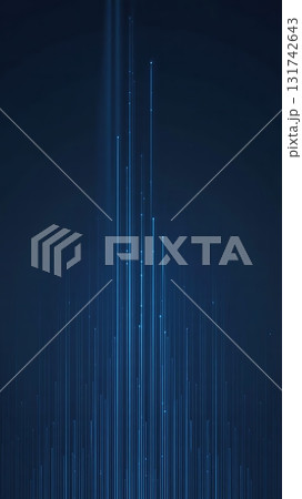 Abstract glowing blue light streaks rising upwards against a dark blue background, futuristic concept Abstract glowing blue light streaks rising upwards against a dark blue background, futuristic concept 131742643