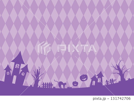 秋のハロウィンの背景フレーム　横長　おしゃれな紫色イラスト　ベクターpng透明 131742706