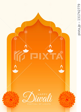 hindu festival shubh diwali poster with floral decor 131742779