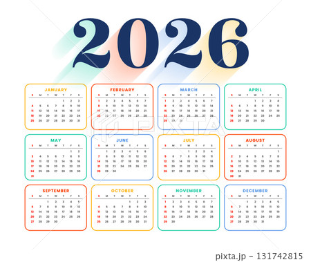 line style colorful 2026 monthly calendar template line style colorful 2026 monthly calendar template 131742815