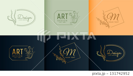 set of golden floral logo template for a royal touch 131742952