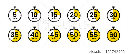 set of stopwatch 5 to 60 minute timer countdown icon design 131742963