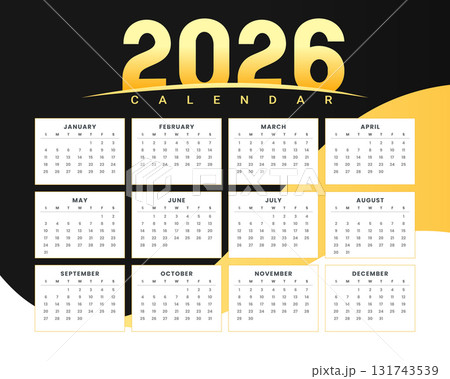 black golden 2026 desk calendar template 131743539