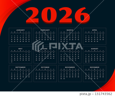 blue red 2026 english calendar template 131743562