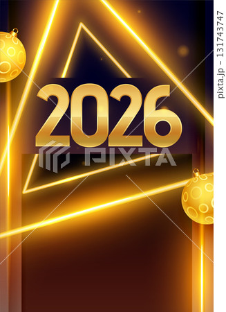 glowing neon frame 2026 lettering poster with new year festive 131743747