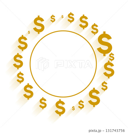 golden USD dollar currency icon circular frame with text space 131743756