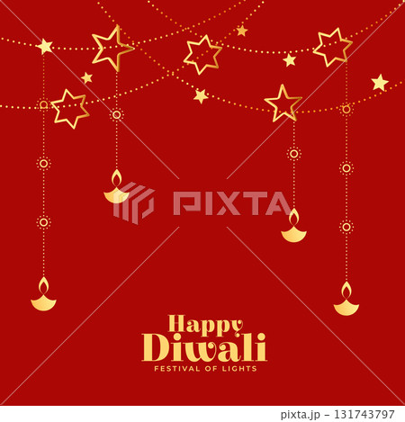 happy diwali festive red background with golden star and lantern happy diwali festive red background with golden star and lantern 131743797