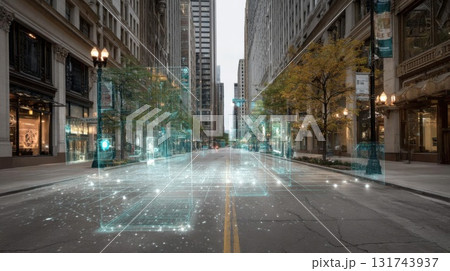 City Street With Digital Overlay 131743937