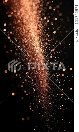 Abstract golden glitter particles on a black background. 131743971