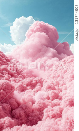 Fluffy pink clouds against a blue sky. Dreamy and surreal landscape. 131744008