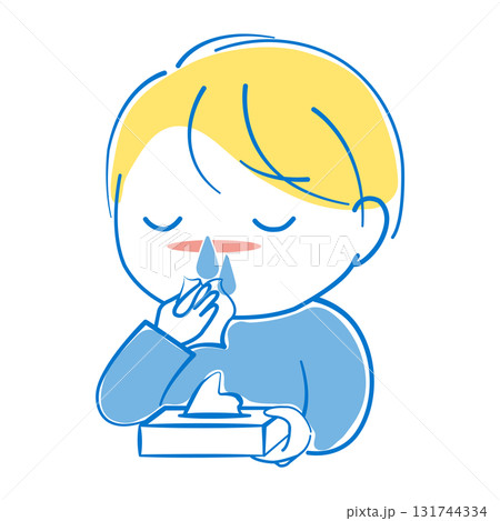 鼻水が止まらなくて困っている男の子 131744334