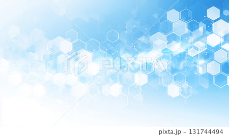 医療・科学技術イメージ：テクノロジーとネットワークを連想させるヘキサゴンの抽象的背景 131744494