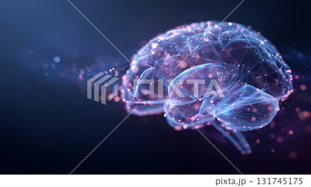 心と脳の抽象表現：癒やしの光とニューラルネットワークのイメージ 131745175