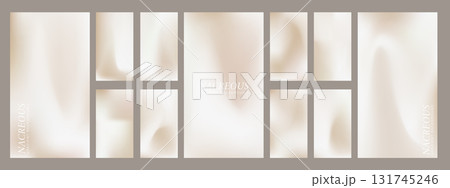 Pearly nacre and cream minimalistic vector cards. Smooth pale sandy gradient poster background in ecru neutral tones. Big set Pearly nacre and cream minimalistic vector cards. Smooth pale sandy gradient poster background in ecru neutral tones. Big set 131745246