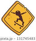 Illustration of Skateboarder on Yellow Sign 131745483