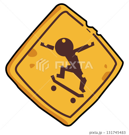 Illustration of Skateboarder on Yellow Sign Illustration of Skateboarder on Yellow Sign 131745483