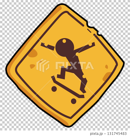 Illustration of Skateboarder on Yellow Sign Illustration of Skateboarder on Yellow Sign 131745483