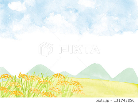 稲穂　田園風景　水彩イラスト 131745856