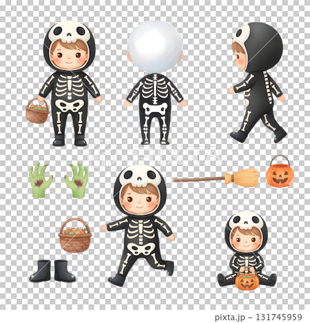 Halloween character set. character constructor for animation. Front, side and back view set. Body parts, postures, poses collection. Watercolour illustration design Halloween character set. character constructor for animation. Front, side and back view set. Body parts, postures, poses collection. Watercolour illustration design 131745959